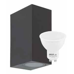 Aplique pared cuadrado Negro + 2 Lámparas LED Blanco cálido