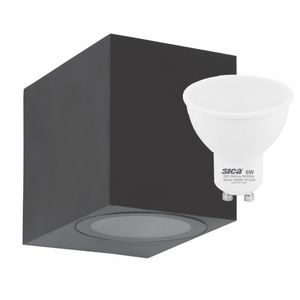 Aplique pared cuadrado Negro + 1 Lámpara LED blanco cálido